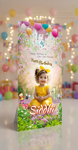 thumbnail Birthday Standee PSD Template 6x3 Editable Kids Birthday Design for Photoshop